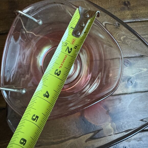 Vintage Ombré Pink Glass Chip and Dip Serving Bowl Set with Metal Stand - Picture 6 of 6